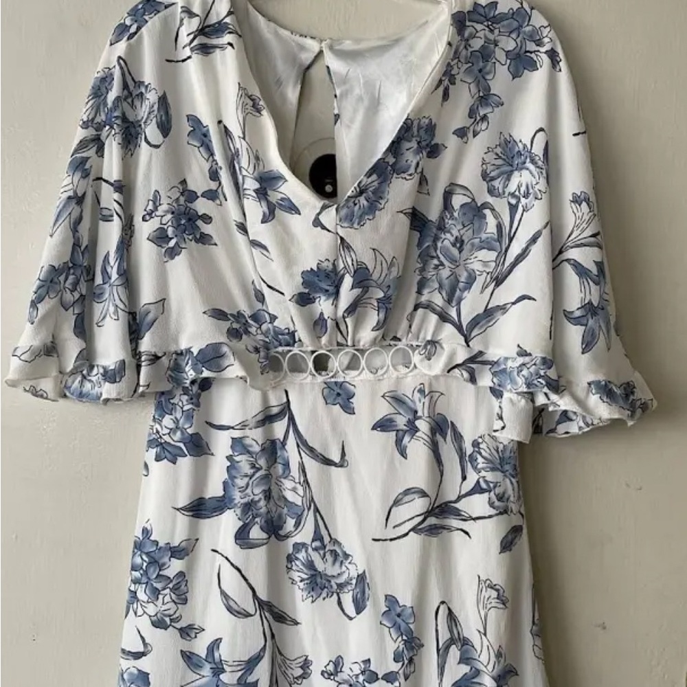 Floral White and Blue Dress